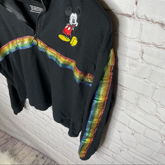 Disney Mickey Mouse Rainbow Striped 1/4 Zip Pullover Sweatshirt Size L - Picture 3 of 5